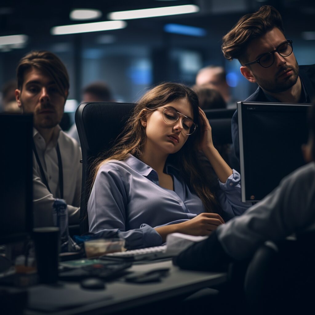 unhappy professional business people in office