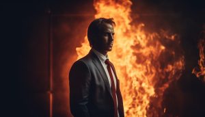 business man with fire background